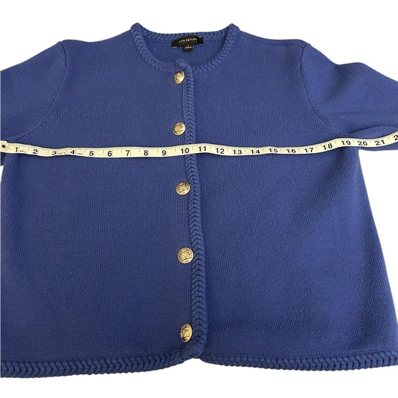 NWOT Ann Taylor Braided Trim Sweater Jacket Blue w Gold Buttons Sz Large - Picture 10 of 11